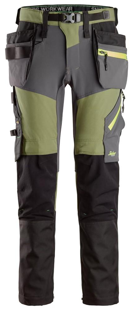 6940 FlexiWork, Softshell Stretchbukse+ med hylsterlommer Khaki Green